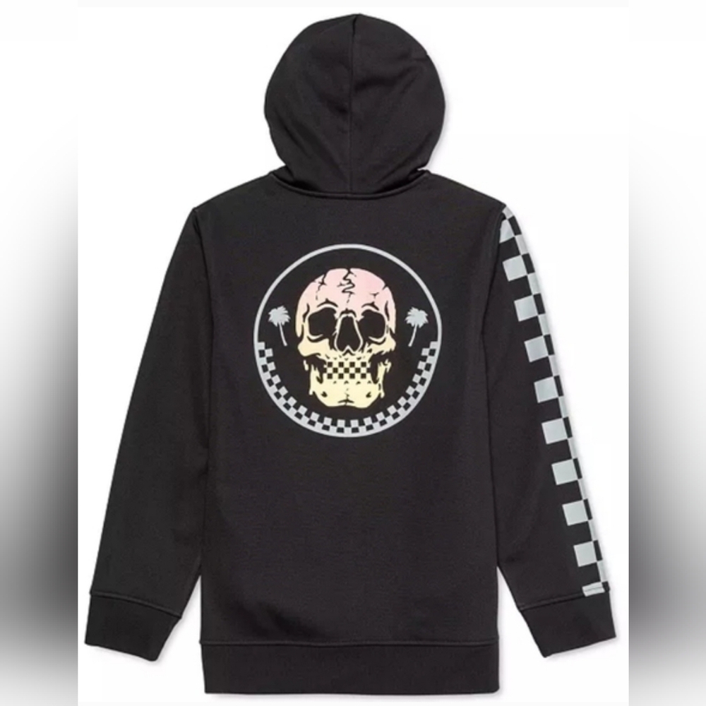 Custom Jem Unisex Checker Skull Hoodie Black Youth Sz M